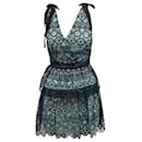 Self-Portrait Bow-Detailed Tiered Guipure Lace Dress in Blue Polyester - Self portrait