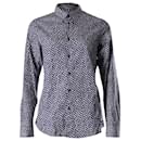Jil Sander Printed Button Front Long Sleeve Shirt in Blue and White Cotton 