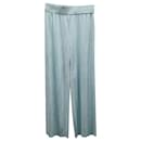 Alice + Olivia Elba Plisse Pull-On Cropped Wide-Leg Pants in Mint Polyester