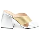 Size 40 Silver x Gold Leather Bulla Banks Block Heel Sandals - Autre Marque
