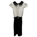 Alice + Olivia Belted Cap Sleeve Dress w/ Collar in White Silk