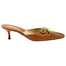 Manolo Blahnik Bow Pointed Toe Mules in Brown Leather 