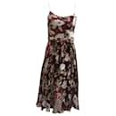 Alice + Olivia Vestido Floral Sem Manga com Cinto em Viscose Borgonha