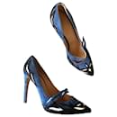 Impresionantes zapatos de tacón "Kylie" de Isabel Marant 38 ante negro y azul marfil