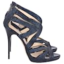 Jimmy Choo Sandales à Bretelles Scintillantes en Cuir Bleu