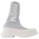 Tread Slick Sneakers in Silver and White Fabric - Alexander Mcqueen