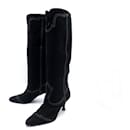 HERMES SHOES TSAR BOOTS 38.5 BLACK SUEDE & LEATHER DEER LEATHER BOOTS - Hermès