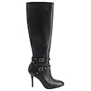 Valentino Rockstud Knee Length Boots in Black Leather