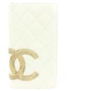 White Quilted Leather Cambon Yen Bifold Long Wallet - Chanel