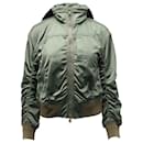 Vince Bomber Jacket with Hood in Green Khaki Polyester