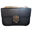 Amq insignia chain leather satchel black bag - Alexander Mcqueen