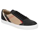 Burberry women house check lace-up sneakers in beige check textile and leather mix