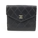 Black Quilted Lambskin Square Flap Compact Wallet - Chanel