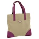 PRADA Hand Bag Canvas Leather Beige Purple Auth ar7185 - Prada