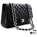 CHANEL Large Classic Handbag 11"Chain Shoulder Bag Flap Black Lamb - Chanel