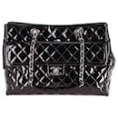 Chanel Front Pocket Tote Bag in Black Patent Leather 