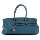 Hermes Blue Jean Togo Leather With White Contrast Stitching Birkin JPG With PHW Bag - Hermès