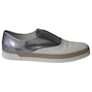 Tod's Francesina Espadrille Slip On Sneakers in Silver/White Leather