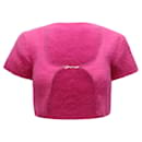 Jacquemus Neve Cropped Knitted Top in Pink Polyamide