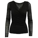 Maje Long Sleeve Top with V-neck in Black Wool 