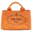 Prada Cotton Canvas Shopping Bag Orange Small