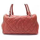 CHANEL BOWLING LOGO CC HANDBAG IN CORAL QUILTED CAVIAR LEATHER HAND BAG - Chanel