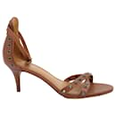 Coach Studded Kitten Heel Sandals in Brown Leather