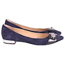 Emporio Armani Point-Toe Ballet Flats in Blue Suede