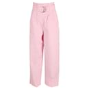 Ganni Paperbag-Waist Ripstop Trousers in Pink Cotton