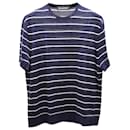 Neil Barrett Short Sleeve Knitted Stripe Shirt in Navy Blue and White Wool 