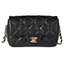 Chanel Black Quilted Lambskin Pearl Logo Strap Small Flap Bag 