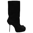 Rick Owens Pull On High Heel Boots in Black Suede 