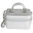 Chanel Silver Metallic Quilted Caviar Mini Vanity Bag With Chain 