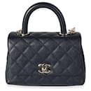 Chanel Navy Quilted Caviar Extra Mini Coco Top Handle Bag 