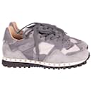 Valentino Rockstud Camouflage Trainers in Grey Suede