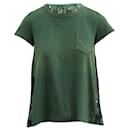 Sacai Panel Lace Pleated Flared T-shirt in Green Cotton 