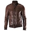 Prada Multi-Pocket High Neck Bomber Jacket in Brown Leather