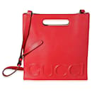 Gucci Red Leather Embossed Logo Tote 