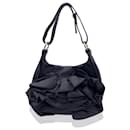 Black Ruffled Leather Hobo Tote Shoulder Bag - Yves Saint Laurent
