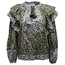 Ulla Johnson Carissa Leopard Print Ruffled Blouse in Brown Cotton
