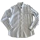 white linen shirt with blue stripes Massimo dutti T. l (Collar size 41-42) - Massimo Dutti