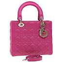 Christian Dior Lady Dior Canage Hand Bag Lamb Skin Pink Auth 30532a