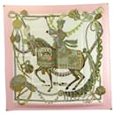 NEW HERMES SCARF LE TIMBALIER FRANCOISE HERON CARRE 90 PINK SILK SCARF - Hermès