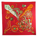 NEW HERMES SCARF THE DANCE OF THE COSMOS ZOE PAUWELLS RED SILK SILK SCARF - Hermès