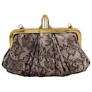 Christian Louboutin Lace Clutch with Gold Chain Strap in Nude and Black Satin