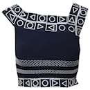 Peter Pilotto Geometric Print Sleeveless Cropped Top in Navy Blue Viscose