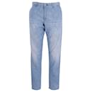 Gucci Embroidered Cropped Slim Fit Pants in Blue Cotton
