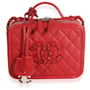 Chanel Red Quilted Lambskin Medium Filigree Vanity Case 