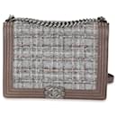 Chanel Taupe Caviar And Multicolor Tweed Large Boy Bag 