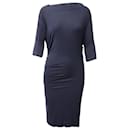 Vivienne Westwood Anglomania Draped Long Sleeve Dress in Navy Blue Viscose 